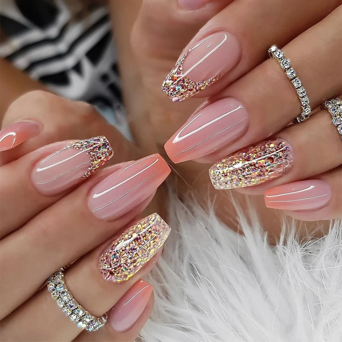 Glitter White French Press-On Nails