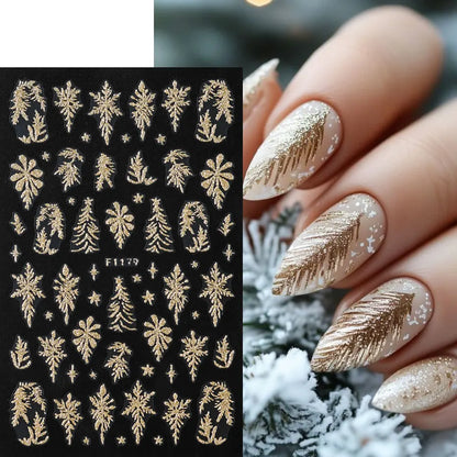 Gold Glitter Leaf Christmas Nail Stickers 2pc