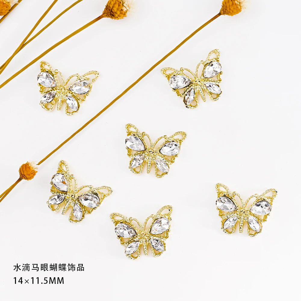 Pink Butterfly Zircon Nail Charms 10pc