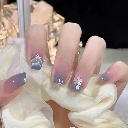 Pink Glitter Flower Press-On Nails