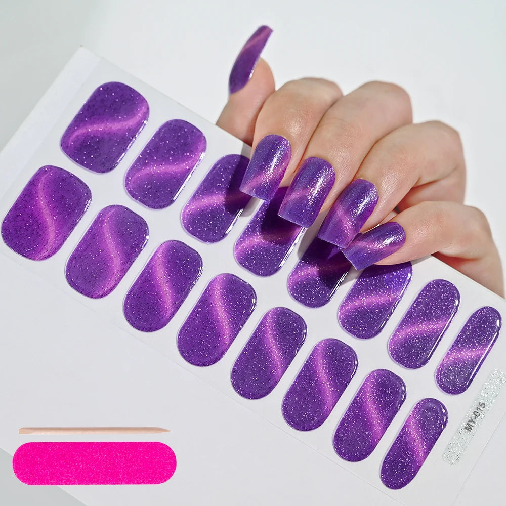 16Tips Semi-cured Gel Nail Stickers Red/Wine Red Nails Gel slider UV lamp Cured Extended Nails DIY Women Nails Decal Decor Gifts