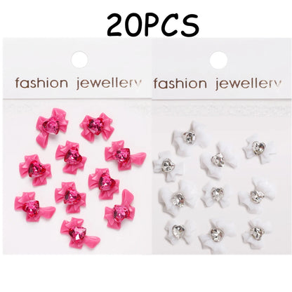 30/20/10PC Pink Ribbon Resin Bow Parts Nail Charms Mix-Style Bow Rhinestone Jewelry 8-12mm Y2K Accessory for DIY Manicure Decora