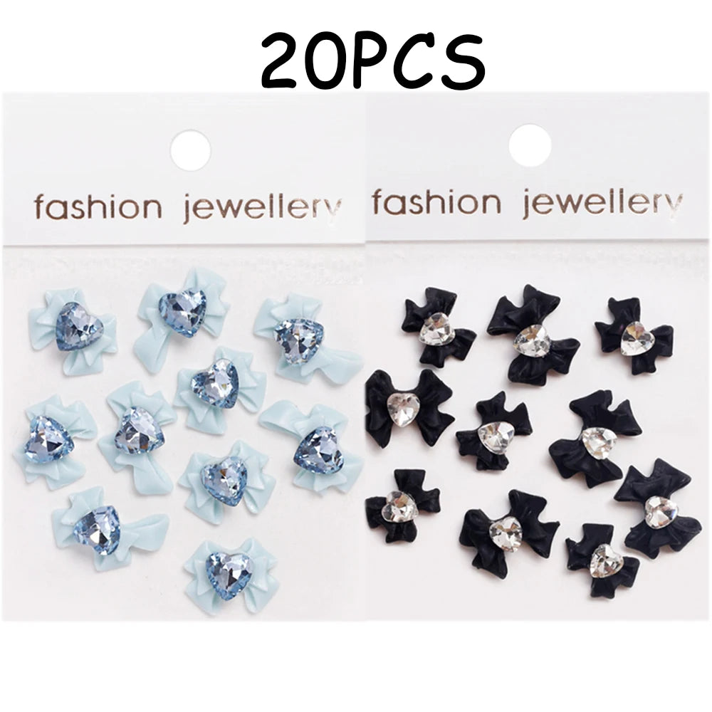 30/20/10PC Pink Ribbon Resin Bow Parts Nail Charms Mix-Style Bow Rhinestone Jewelry 8-12mm Y2K Accessory for DIY Manicure Decora