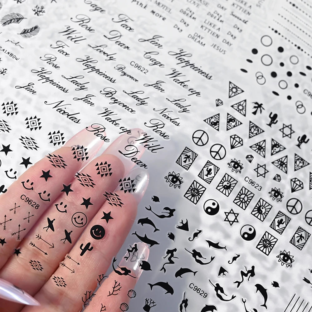 30pcs Black Line Nail Stickers 3D Irregular Line Geometric Pattern Nail Sticker Mysterious Sexy DIY Gothic Style Nail Stickers