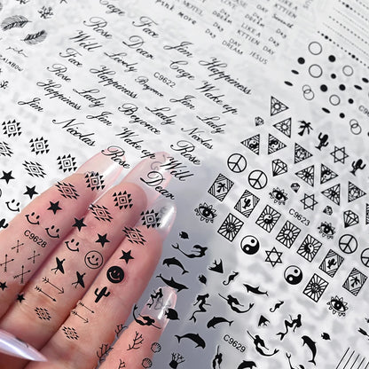 30pcs Black Line Nail Stickers 3D Irregular Line Geometric Pattern Nail Sticker Mysterious Sexy DIY Gothic Style Nail Stickers