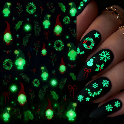 1pcs Luminous Light Bulbs Design Nail Art Stickers 3D Christmas Tree Snowflakes Noctilucent Lanterns Nail Decals DIY Winter Nail