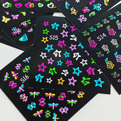 30 Sheets 3D Glow in The Dark Neon Nail Stickers - Glittery Glossy Self-Adhesive Nail Art Decorations with Butterfly, Love Heart