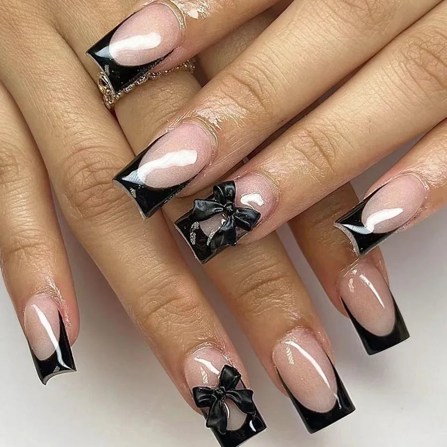 Black Bow Ballerina Press-On Nails