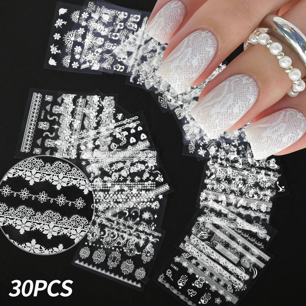 30pcs/Set Black Lace Nail Stickers Sexy Kitten Penguin Cute Animals Nail Art Stickers 6.3*5.3 Cm DIY Wedding Nail Decoration