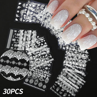 30pcs/Set Black Lace Nail Stickers Sexy Kitten Penguin Cute Animals Nail Art Stickers 6.3*5.3 Cm DIY Wedding Nail Decoration