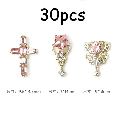 30/20/10PC Pink Ribbon Resin Bow Parts Nail Charms Mix-Style Bow Rhinestone Jewelry 8-12mm Y2K Accessory for DIY Manicure Decora