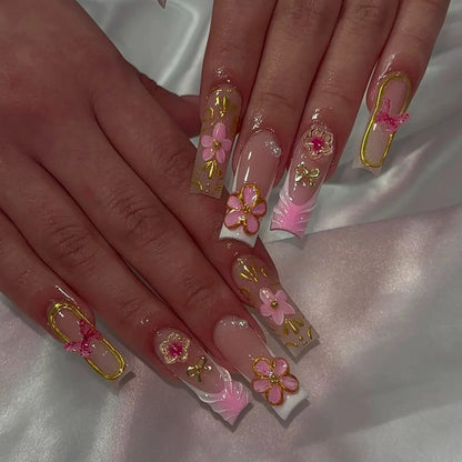 Leopard Cherry Rhinestone Press-On Nails