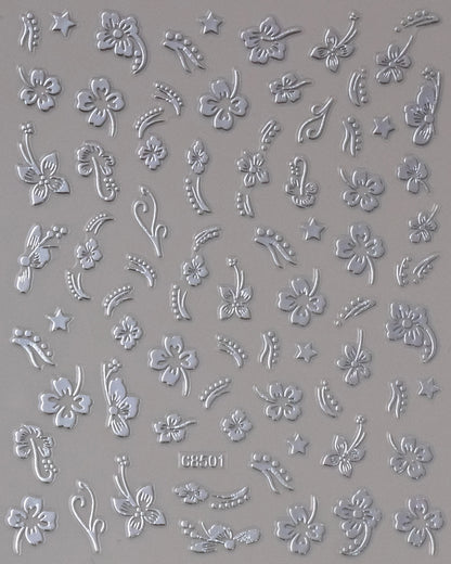 5D Hibiscus Flower Nail Embossed Sticker Acrylic Pink White Gold Petal Leaf Adhesive Decal Butterfly Dragon Floral Elegant Decor