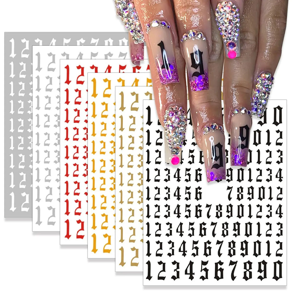 1 Sheet Arab Numbers Nail Art Sticker 3D Laser Self-Adhesive Manicure Decals Tips 8*10cm DIY Arabic Numerals Nail Decoration Par
