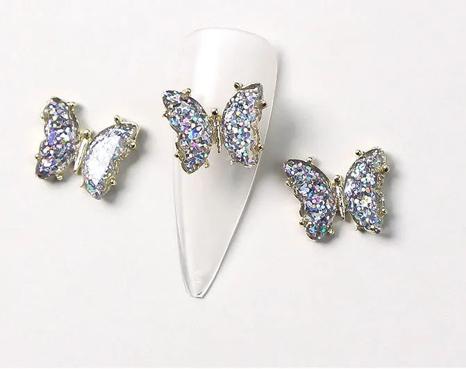 Pink Butterfly Zircon Nail Charms 10pc