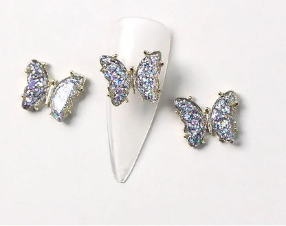 Pink Butterfly Zircon Nail Charms 10pc