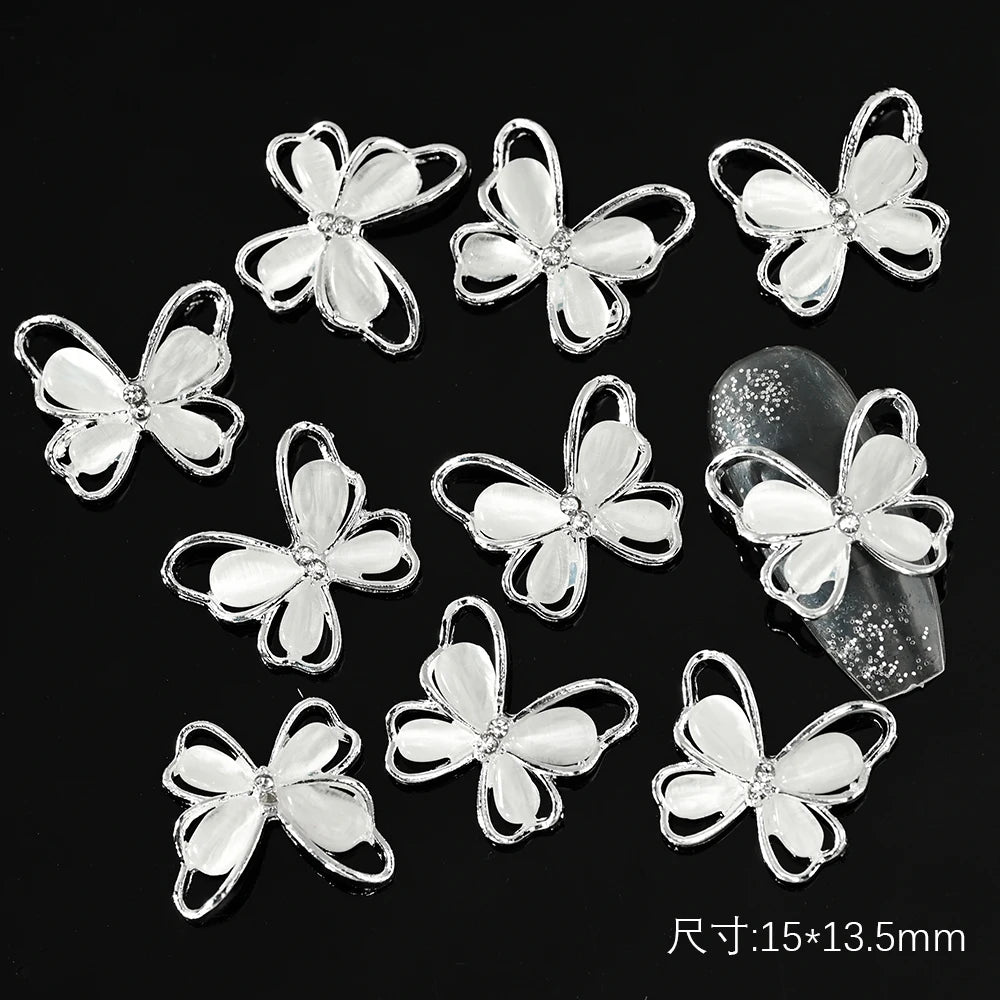 Pink Butterfly Zircon Nail Charms 10pc