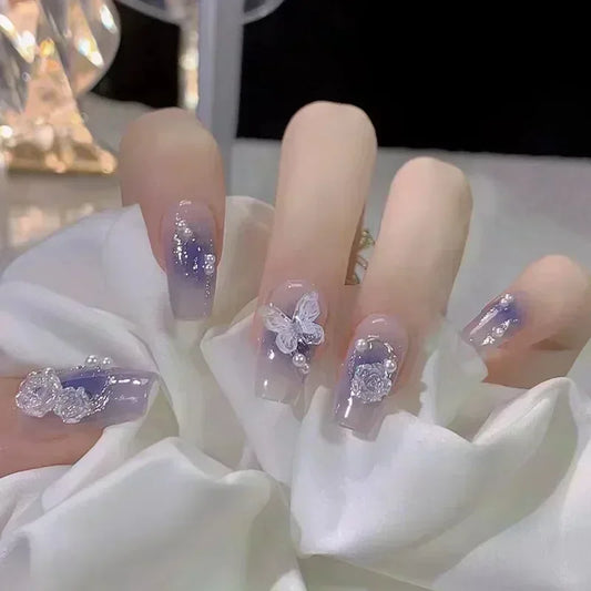 Butterfly Camellia Pearl Press-On Nails