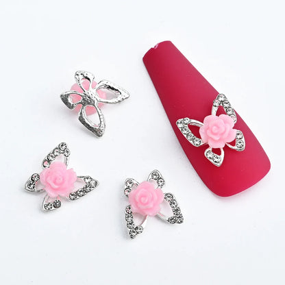 Pink Butterfly Zircon Nail Charms 10pc
