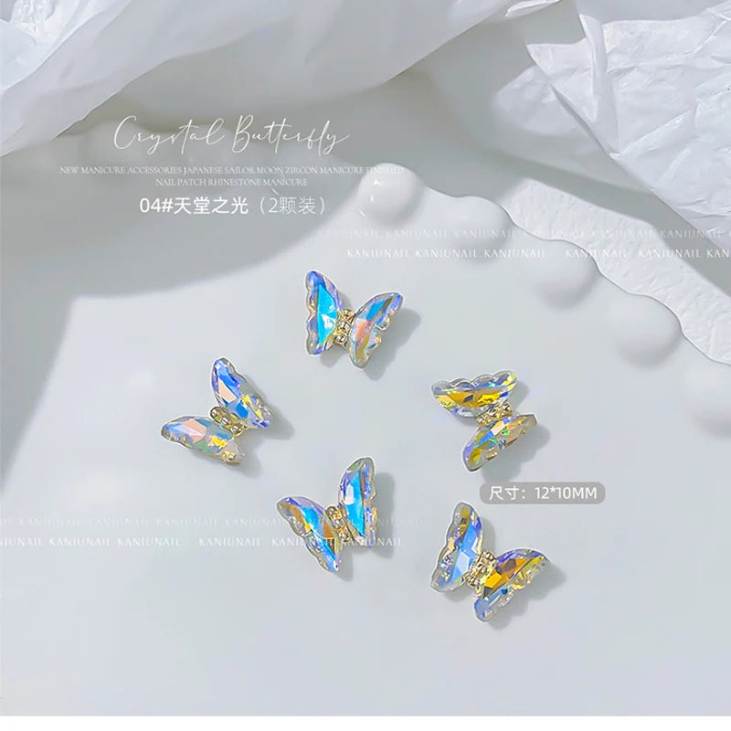 Pink Butterfly Zircon Nail Charms 10pc