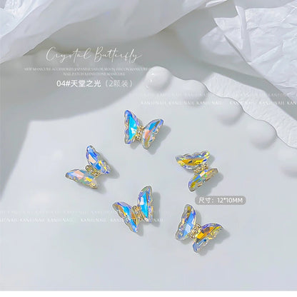 Pink Butterfly Zircon Nail Charms 10pc
