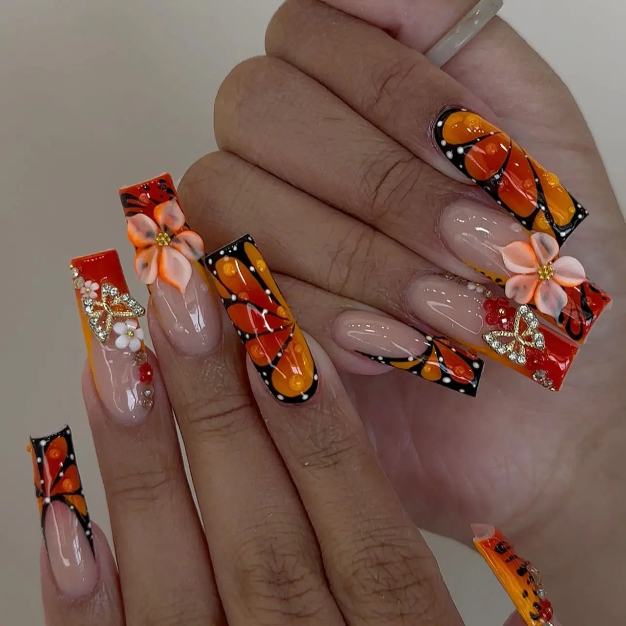 Leopard Cherry Rhinestone Press-On Nails