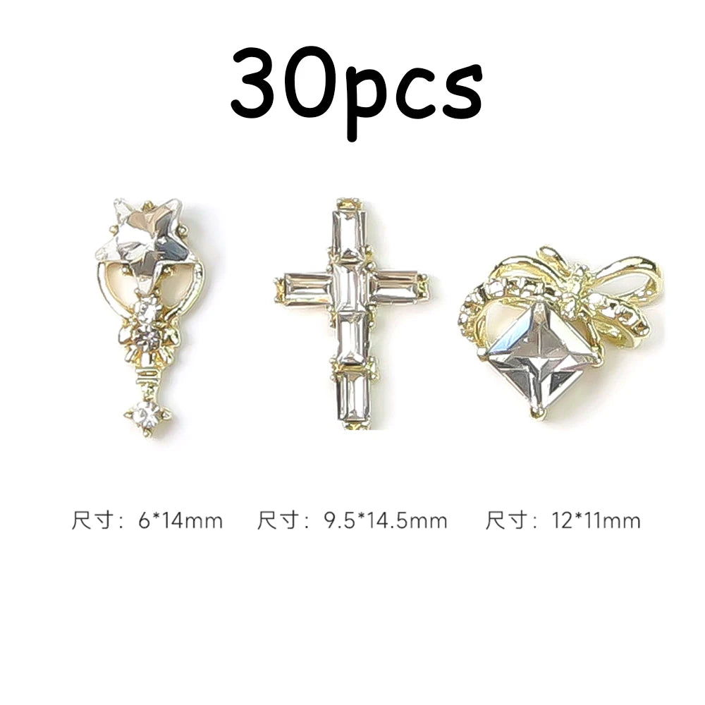 30/20/10PC Pink Ribbon Resin Bow Parts Nail Charms Mix-Style Bow Rhinestone Jewelry 8-12mm Y2K Accessory for DIY Manicure Decora
