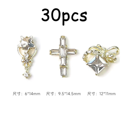 30/20/10PC Pink Ribbon Resin Bow Parts Nail Charms Mix-Style Bow Rhinestone Jewelry 8-12mm Y2K Accessory for DIY Manicure Decora