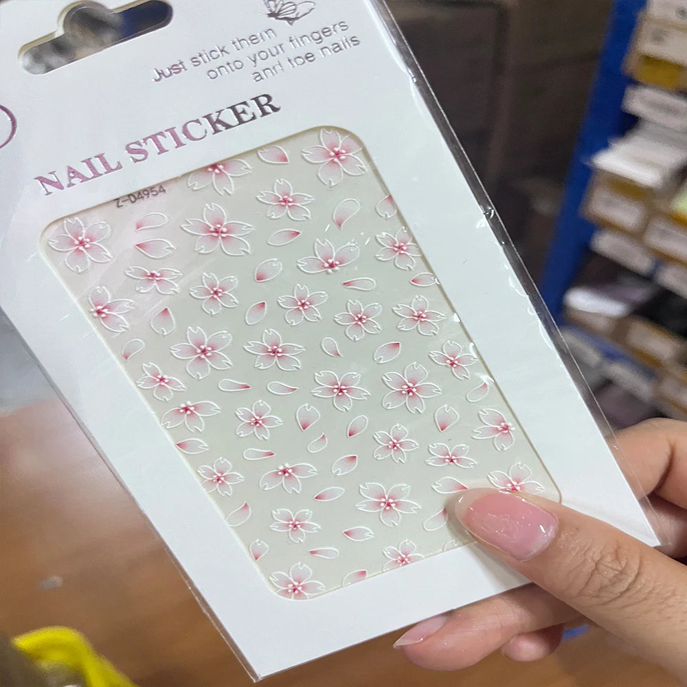 1pc 5D Embossed Flowers leaves Design Nail Art Stickers,Nails Art Decals Self Adhesive Nail Sticker Supplies for Women and Girls