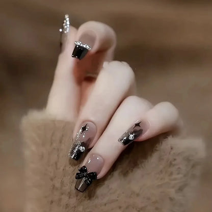 White Bow Gradient Long Nail Set