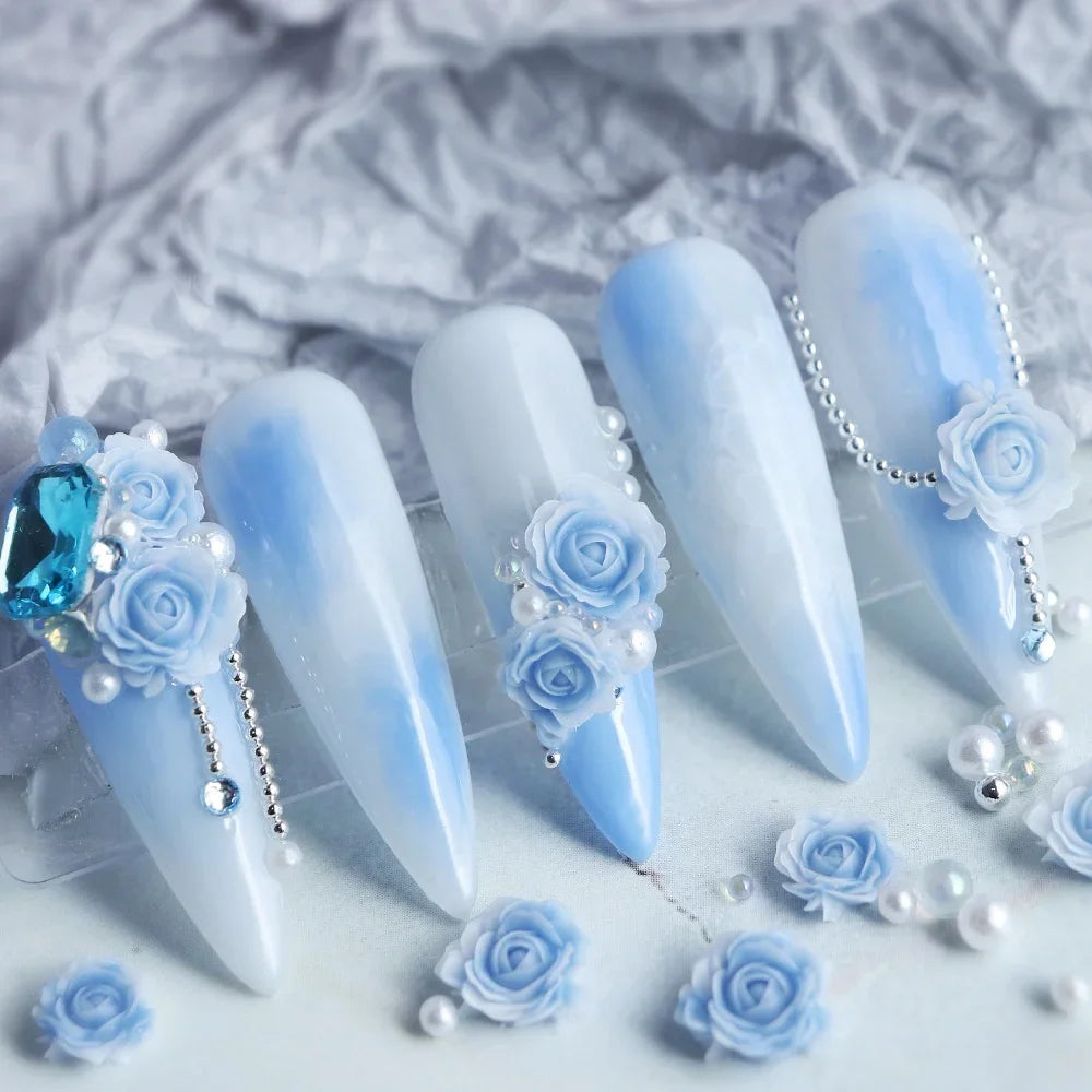 Pink Rose Resin Flower Nail Charms 30pc