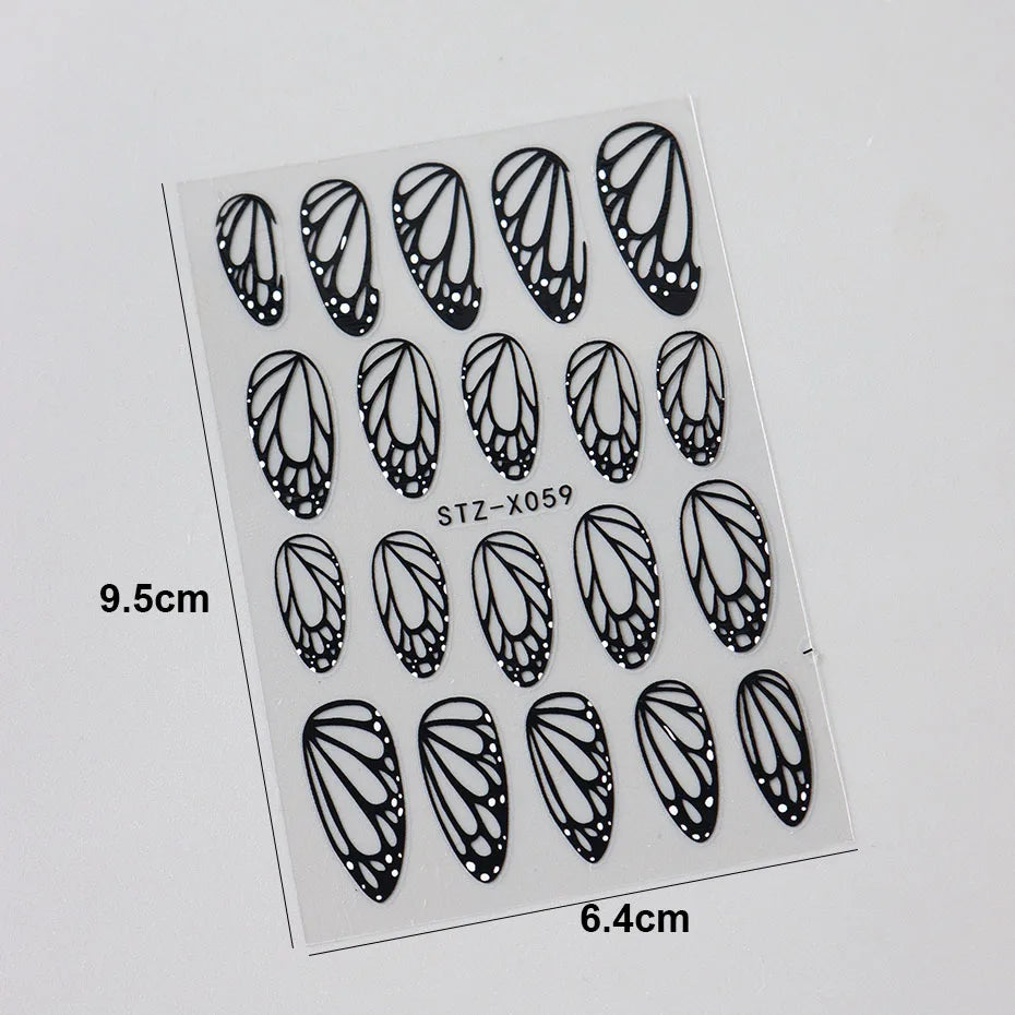 2pcs Stunning Black Butterfly Wings Nail Stickers Elegant Spring Nail Designs 3D Self-Adhesive Foils Nail Art Decorations