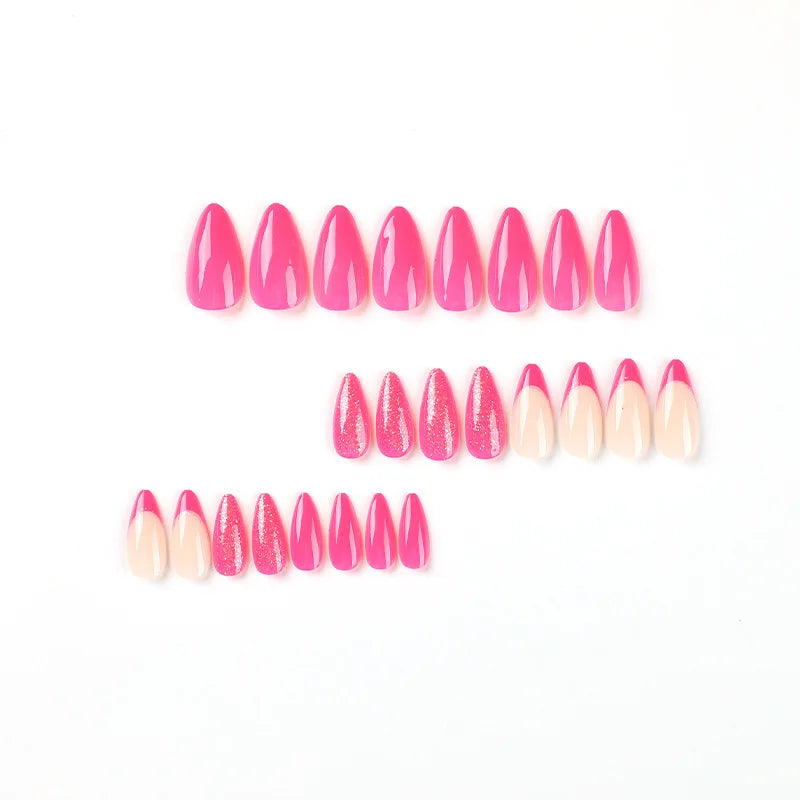 Rose Pink Glitter Almond Nails