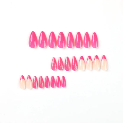 Rose Pink Glitter Almond Nails