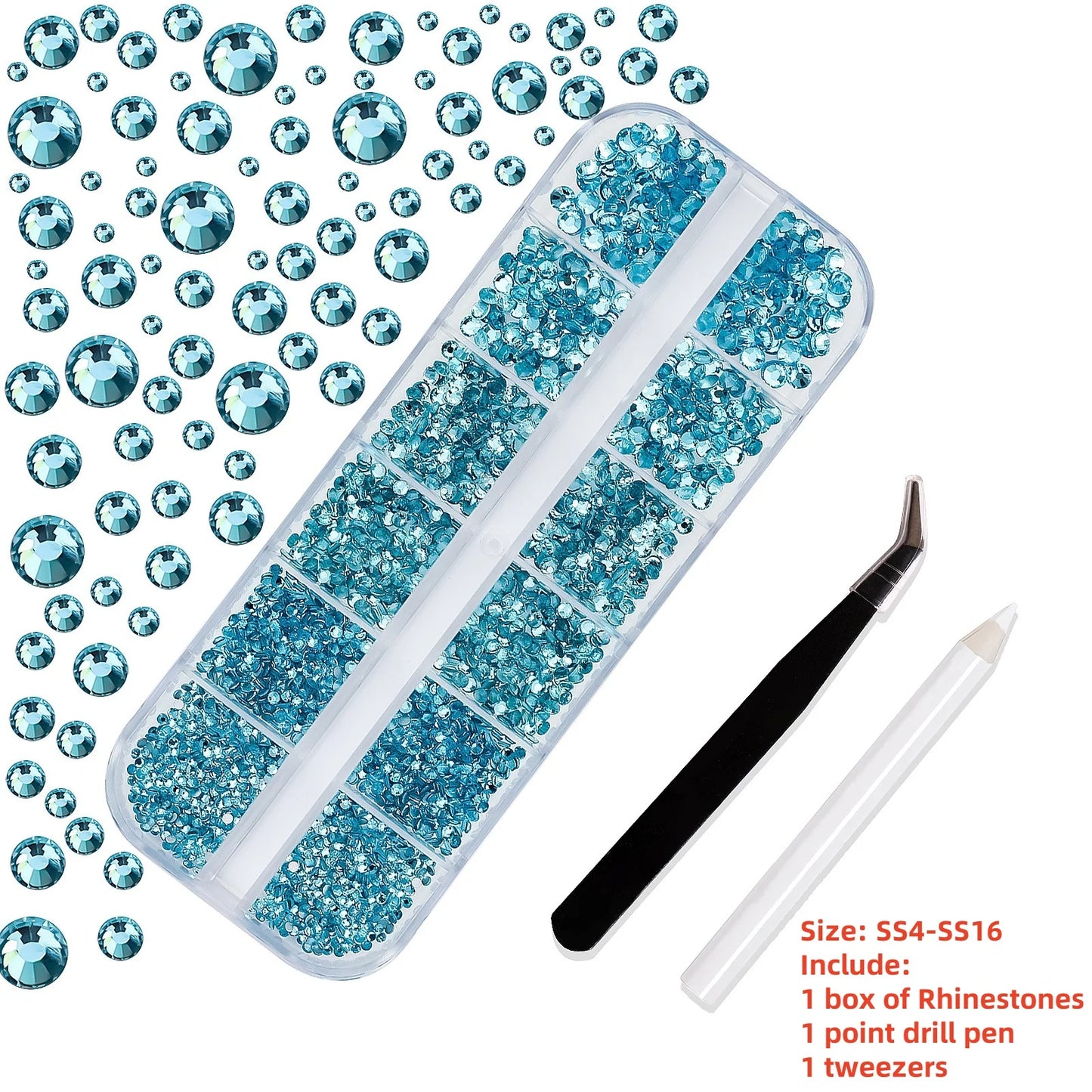 Crystal AB Rhinestone Nail Art Kit 12 Grid