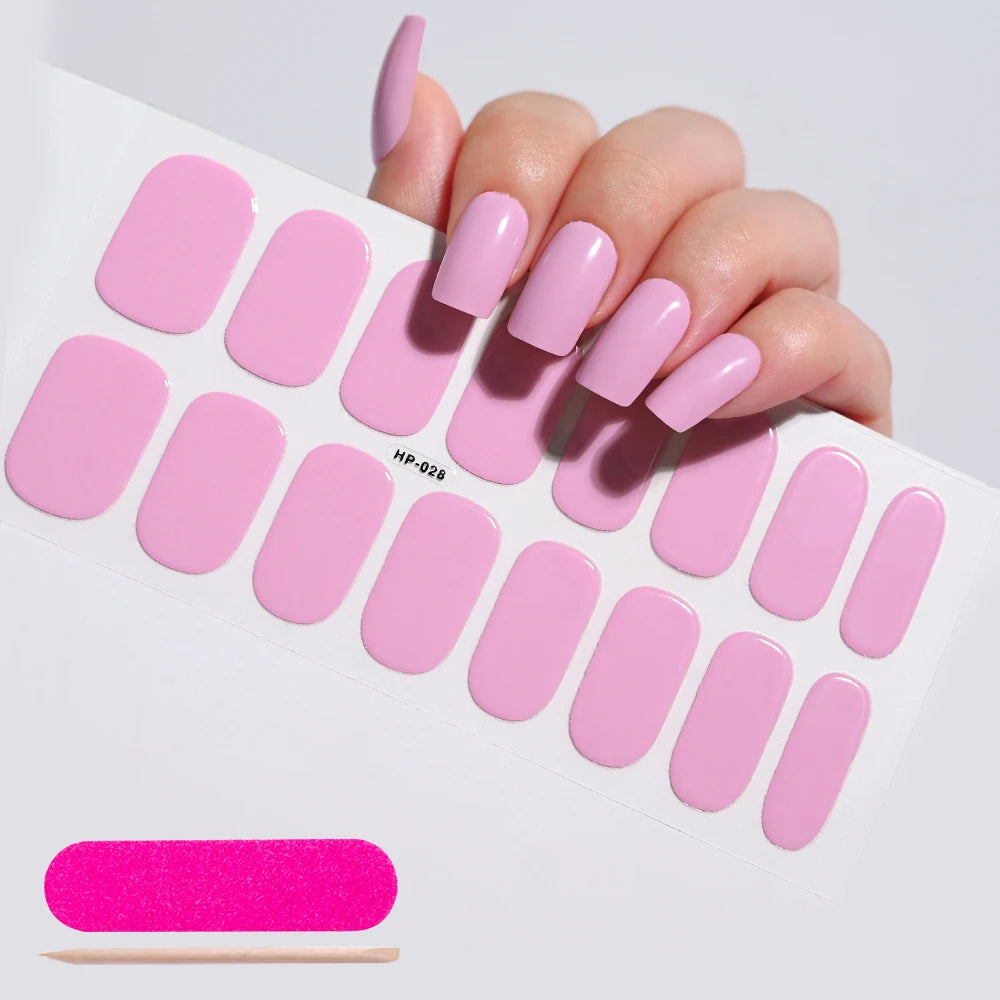 Semi Cured Wraps Fast Gel Nail Sticker Soild Nail Gel Wraps Adhesive Full Cover Gel Nail Decal UV Lamp Cured Manicure Decoration
