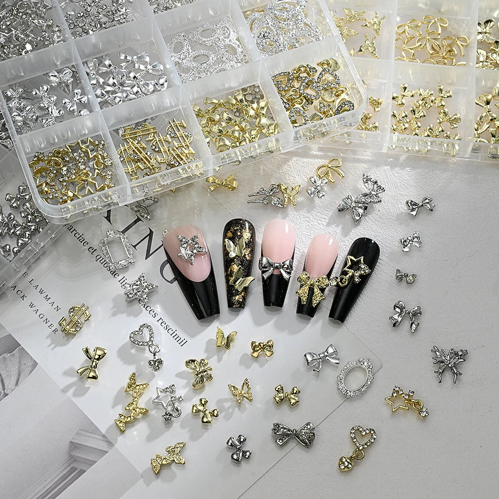 Gold Bow Butterfly Metal Nail Charms 120pc