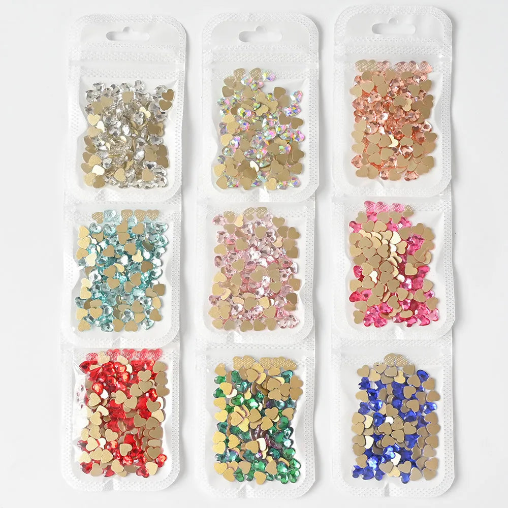 Mini Heart Glass Nail Rhinestones 100pc