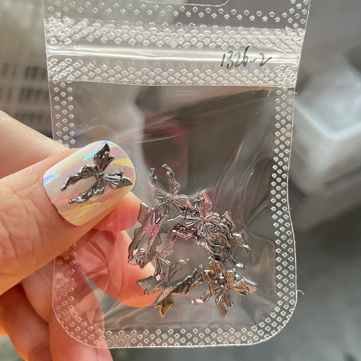 Pink Butterfly Zircon Nail Charms 10pc