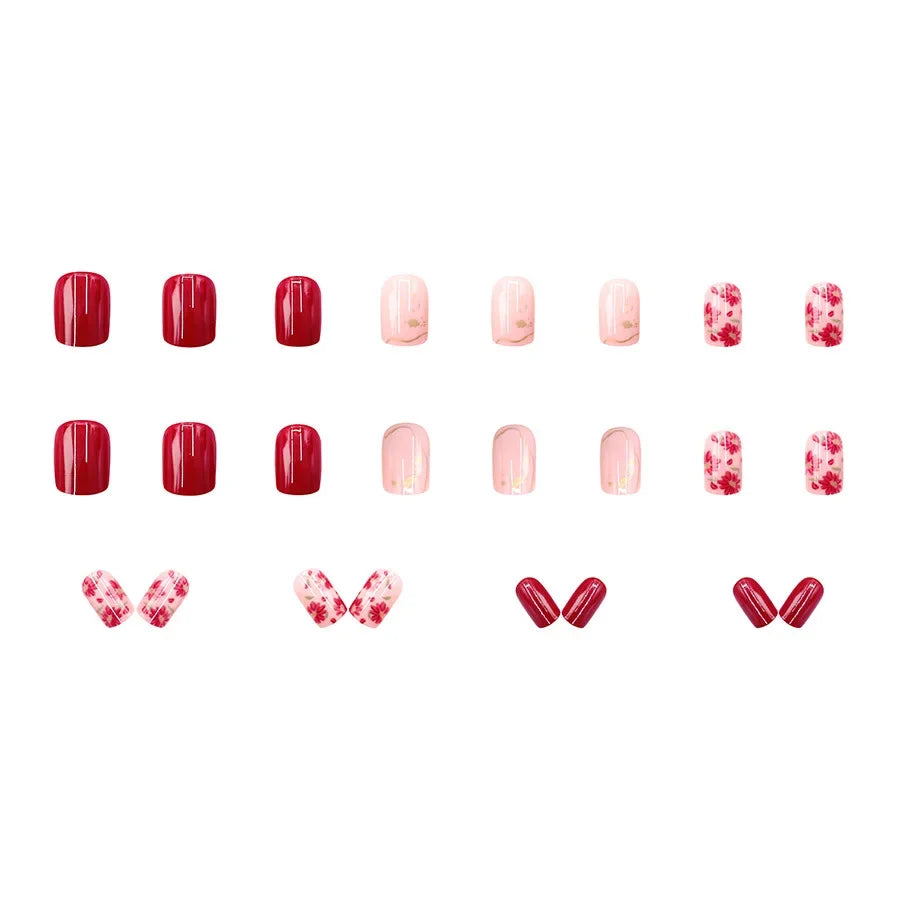 Pink Glitter Flower Press-On Nails