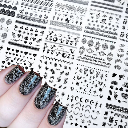 30pcs/Set Black Lace Nail Stickers Sexy Kitten Penguin Cute Animals Nail Art Stickers 6.3*5.3 Cm DIY Wedding Nail Decoration