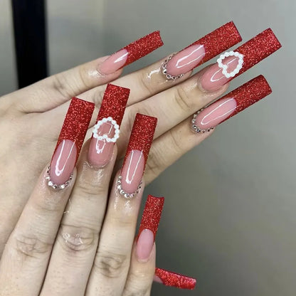 Leopard Cherry Rhinestone Press-On Nails