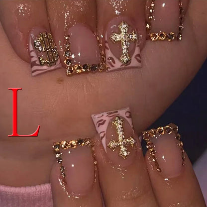 Diamond French Nude Leopard Nails