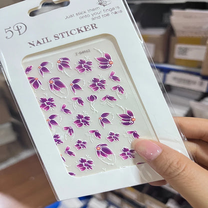 1pc 5D Embossed Flowers leaves Design Nail Art Stickers,Nails Art Decals Self Adhesive Nail Sticker Supplies for Women and Girls