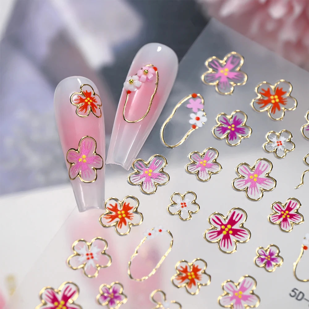 1Bag Daisy flower Nail Stickers Kawaii Spring Flowers Butterfly Design Nails Decals DIY fashion manicure decorations sliders