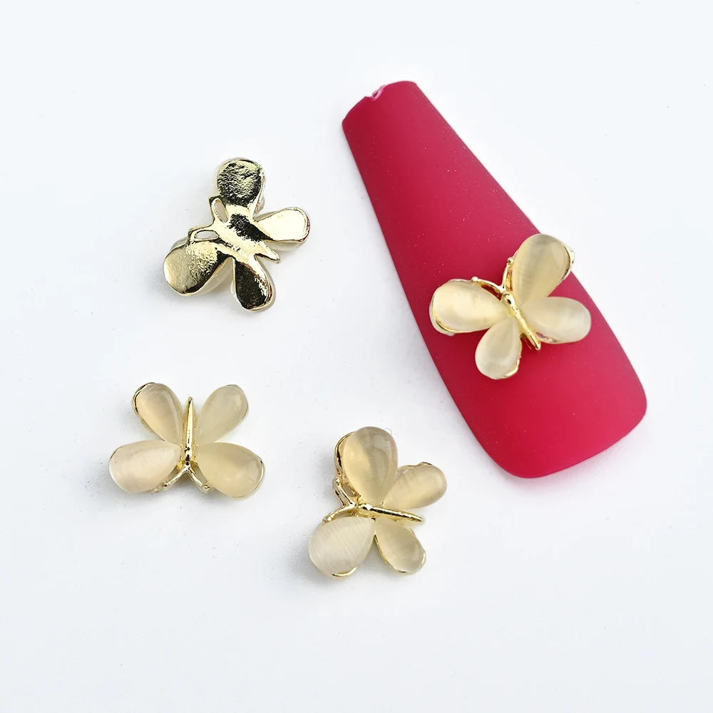 Pink Butterfly Zircon Nail Charms 10pc