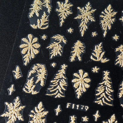 Gold Glitter Leaf Christmas Nail Stickers 2pc