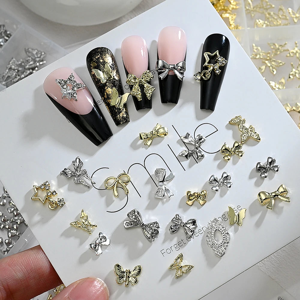 Gold Bow Butterfly Metal Nail Charms 120pc
