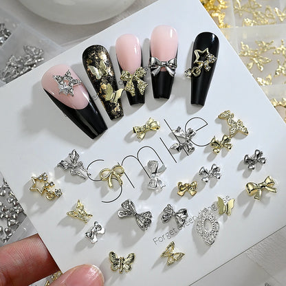 Gold Bow Butterfly Metal Nail Charms 120pc