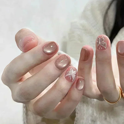 Butterfly Camellia Pearl Press-On Nails